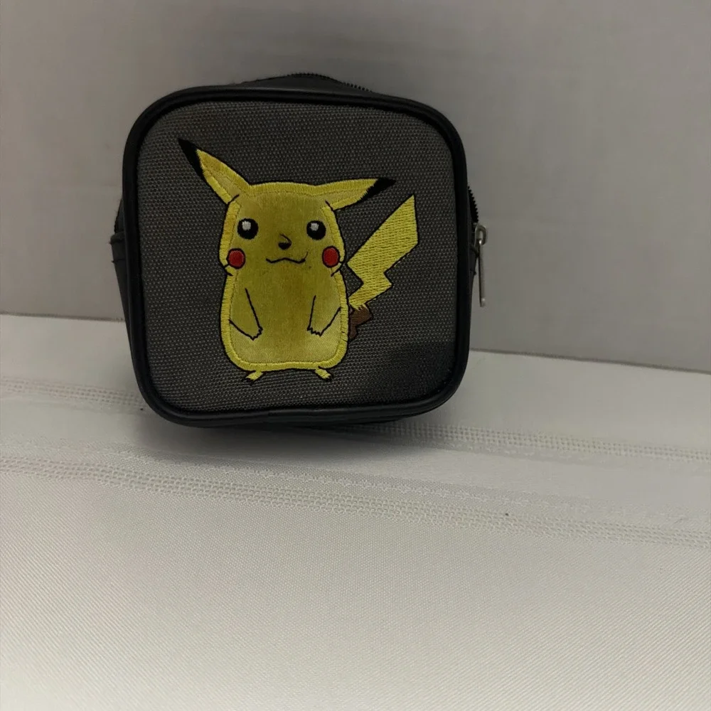 Pokemon Pikachu #25 Mini Clip-On Pouch Gray Embroidered Small Travel Bag
